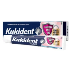 Kukident Plus Barriera Anti-Cibo MAXI Crema Adesiva per Dentiere Totali e Parziali Sapore Fresco, 47g