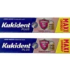 Kukident Plus Barriera Anti-Cibo MAXI Crema Adesiva per Dentiere Totali e Parziali Gusto Neutro, 2 x 57g
