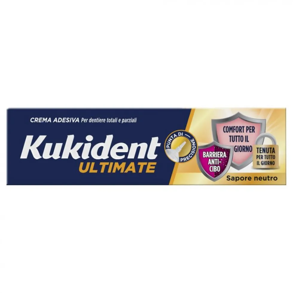 Kukident Ultimate Crema Adesiva per Dentiere Totali e Parziali Gusto Neutro, 40g