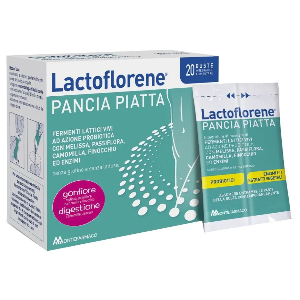 Lactoflorene Pancia Piatta - Integratore di fermenti lattici per il gonfiore, 20 buste T-Win