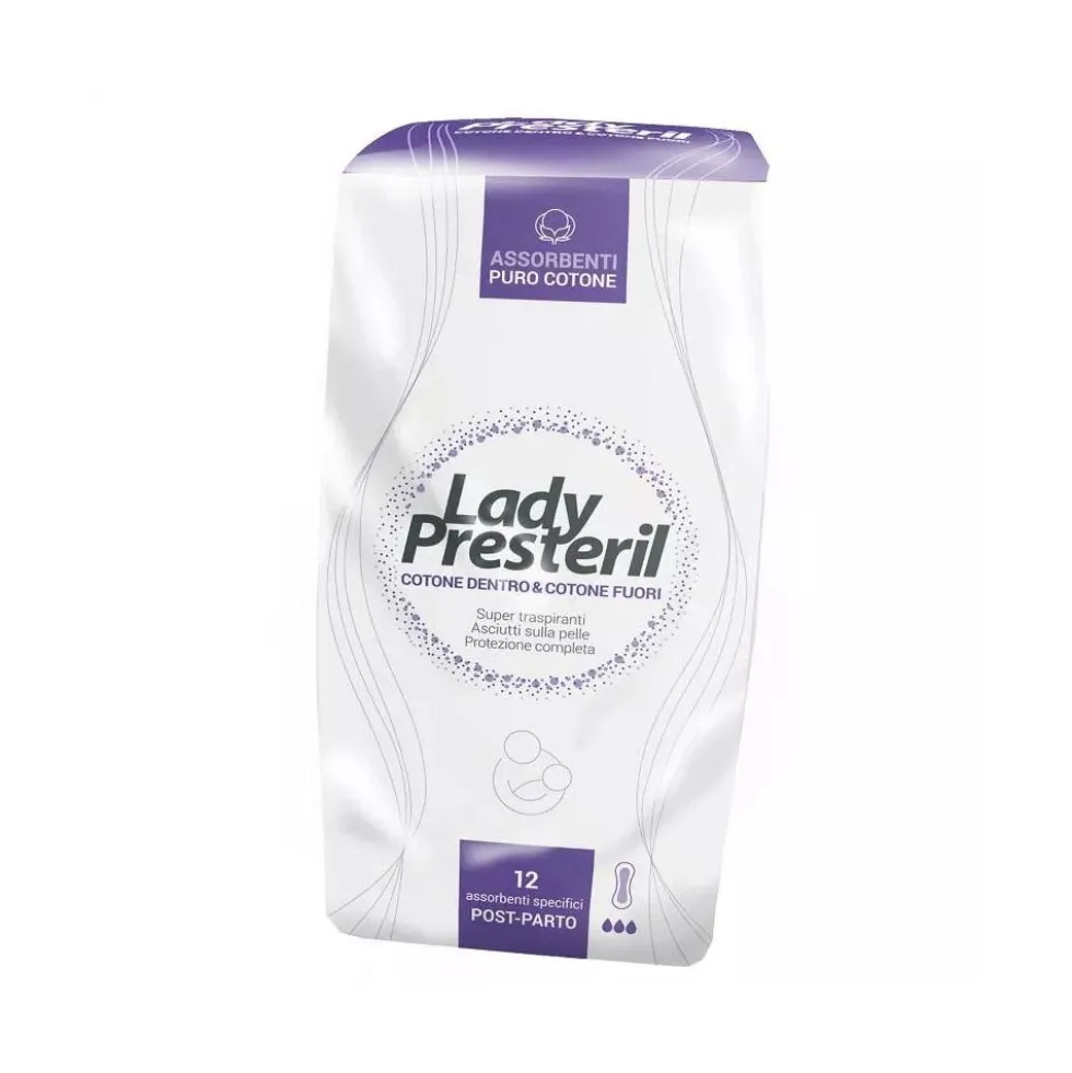 Lady Presteril Assorbenti Post Parto - Assorbenti in cotone ad alta assorbenza, 12 assorbenti