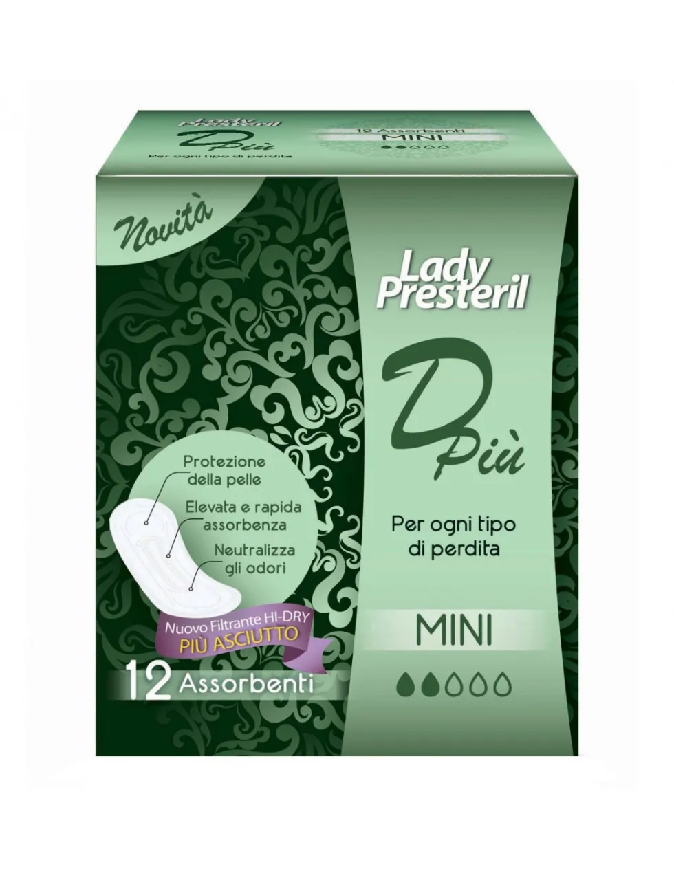 Lady Presteril DPiù Mini - Assorbente lady presteril, 12 pezzi