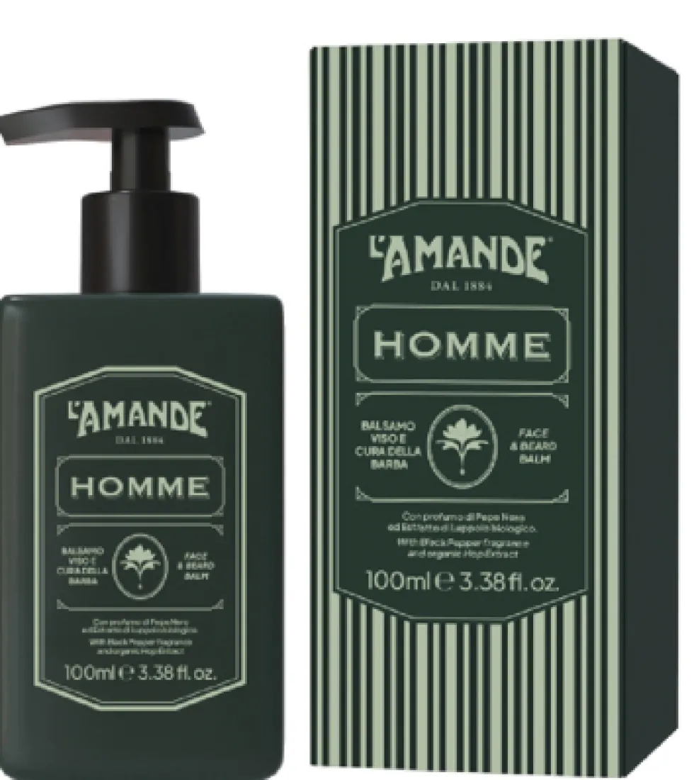 L'Amande Homme - Balsamo viso e barba ad azione emolliente e lenitiva, 100 ml