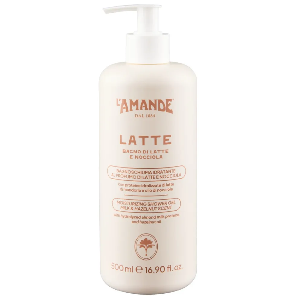 L'Amande Latte e Nocciola Bagnoschiuma Idratante Detergente emolliente per il corpo, 500ml