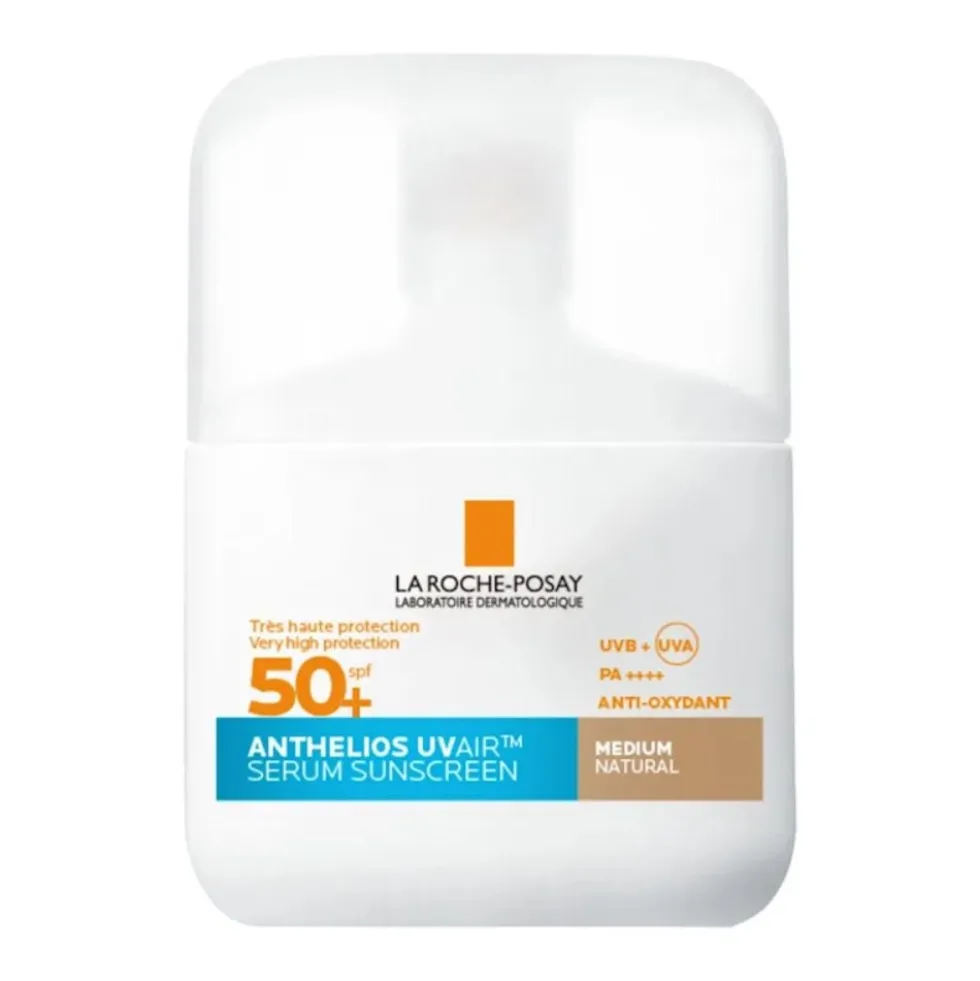 La Roche-Posay Anthelios Uvair Serum Sunscreen SPF50+ Siero Protezione Solare viso leggero colore Medium natural, 50ml