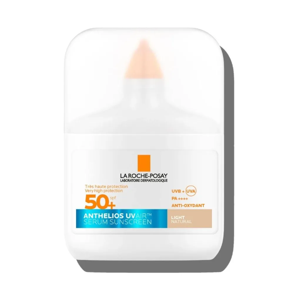 La Roche-Posay Anthelios Uvair Serum Sunscreen SPF50+ Siero Protezione Solare viso leggero colore Light natural, 50ml