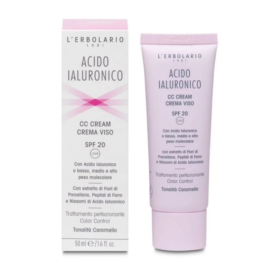 L'Erbolario Acido Ialuronico - CC Cream Crema Viso Colorata tonalità Caramello, 50ml