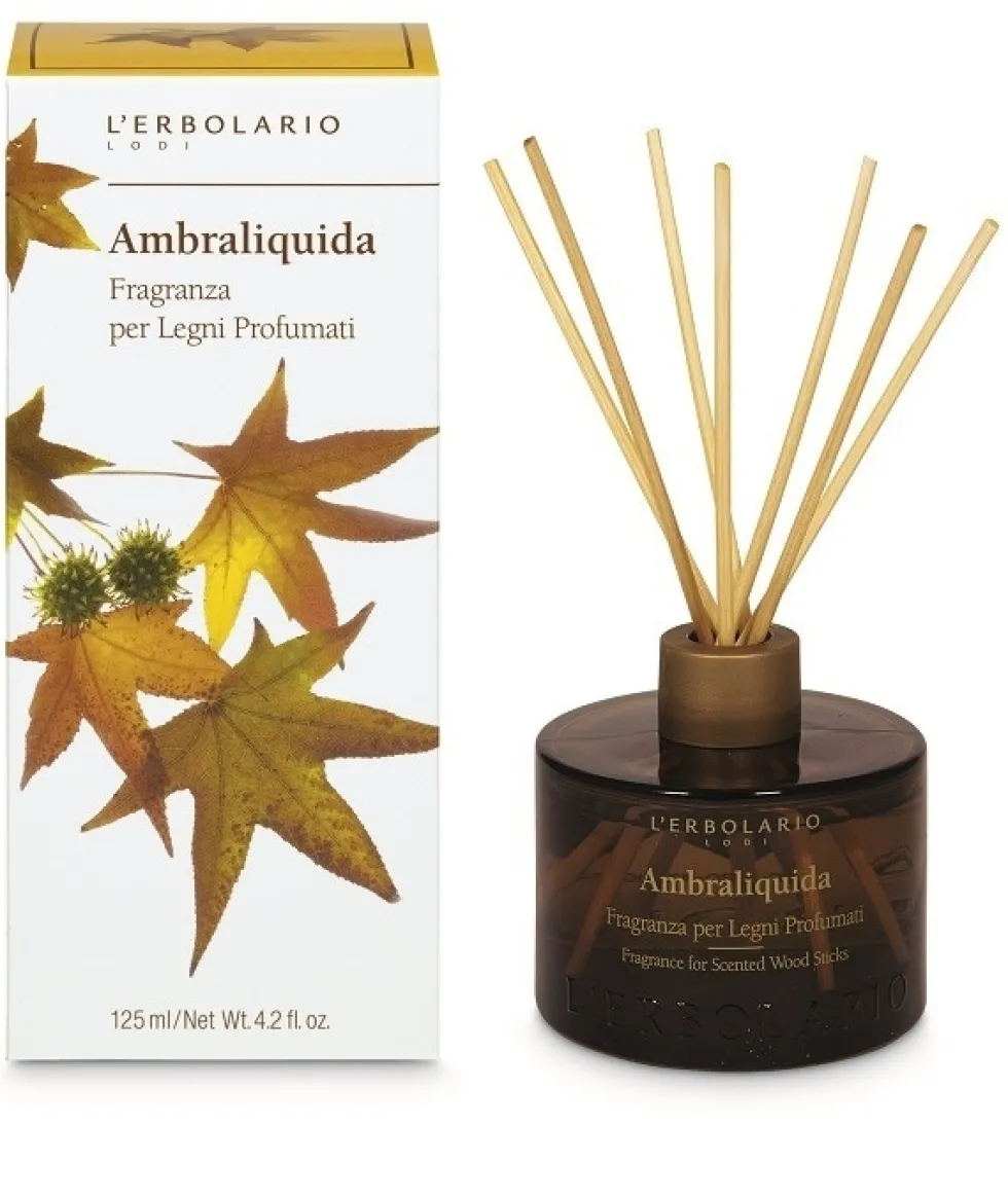 L'Erbolario Ambraliquida - Profumatore d'ambiente con legnetti dalle note legnose e ambrate, 125 ml