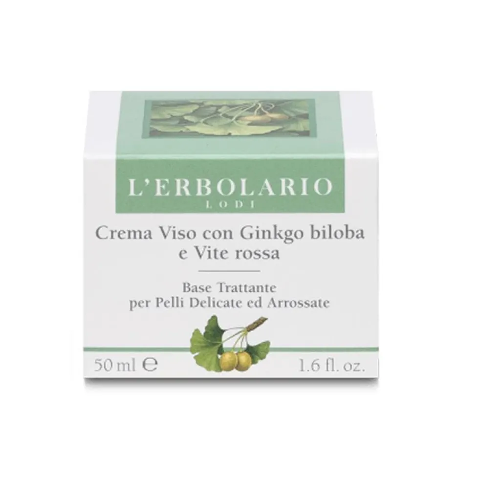 L'Erbolario Crema viso Ginkgo biloba e vite rossa - Crema anti-rossore per le pelli sensibili, 50 ml