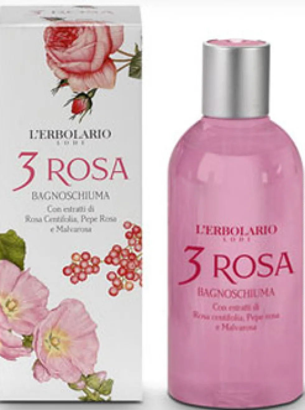 L'Erbolario 3 Rosa - Bagnoschiuma addolcente e rinfrescante per il corpo, 250 ml