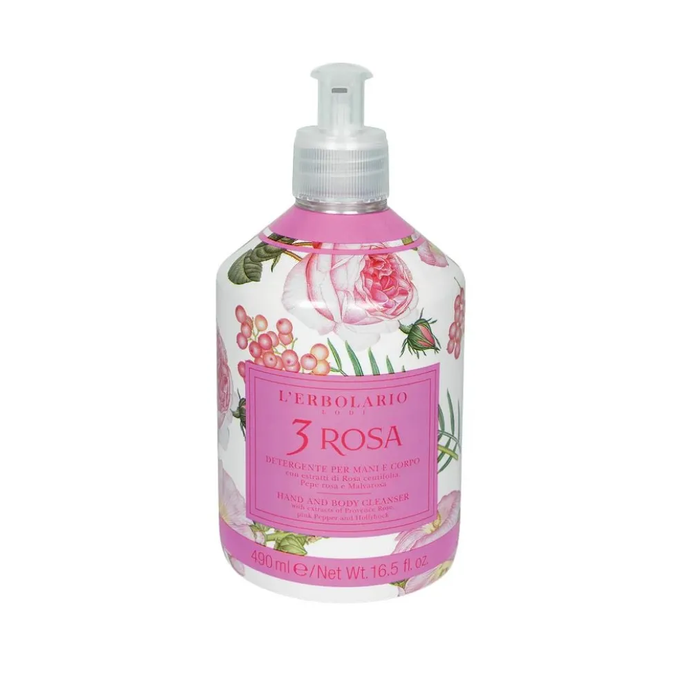 L'Erbolario 3 Rosa Detergente Mani e Corpo Addolcente e Protettivo, 490ml