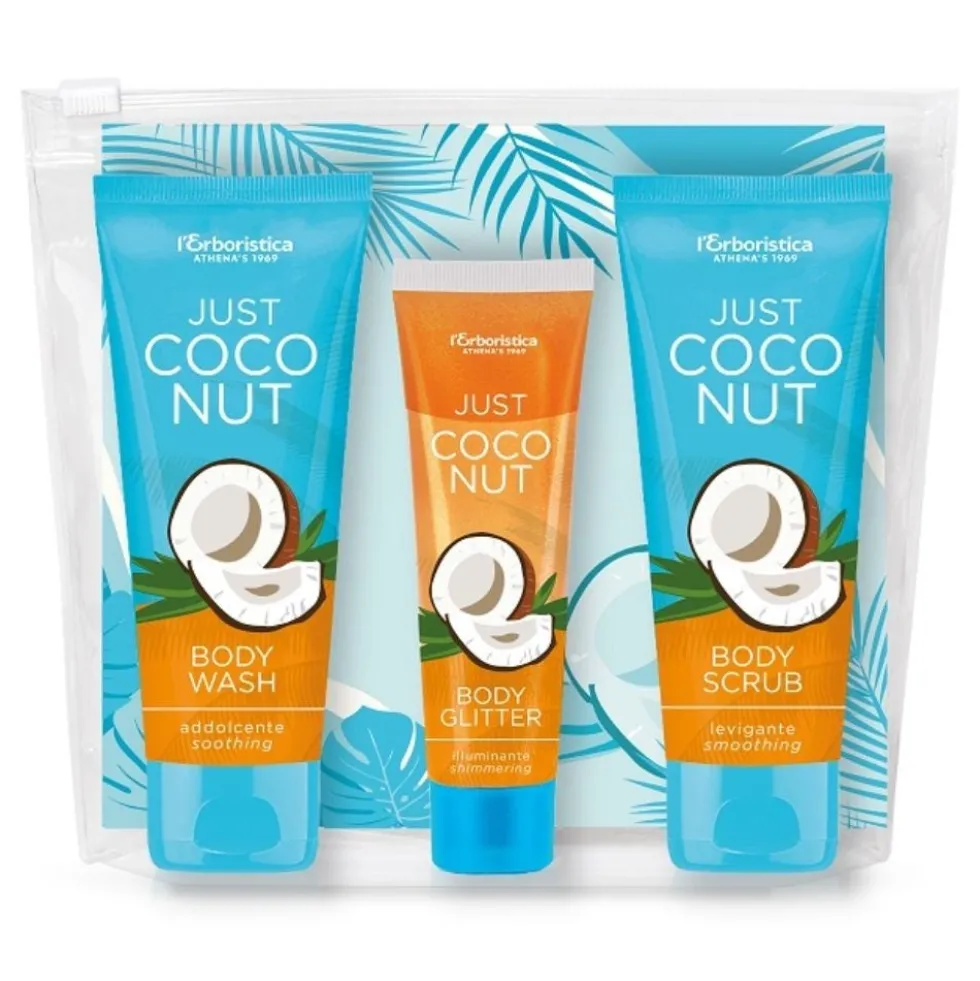 L'Erboristica Just Coconut Pochette con Doccia schiuma Gel corpo e Scrub corpo
