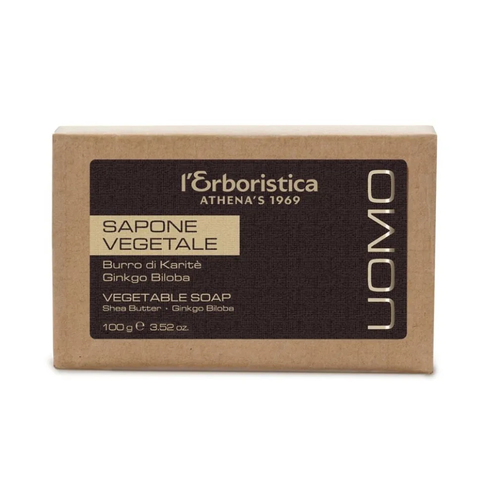 L'Erboristica Sapone vegetale uomo - Saponetta antiossidante al karité e ginkgo biloba, 100 g