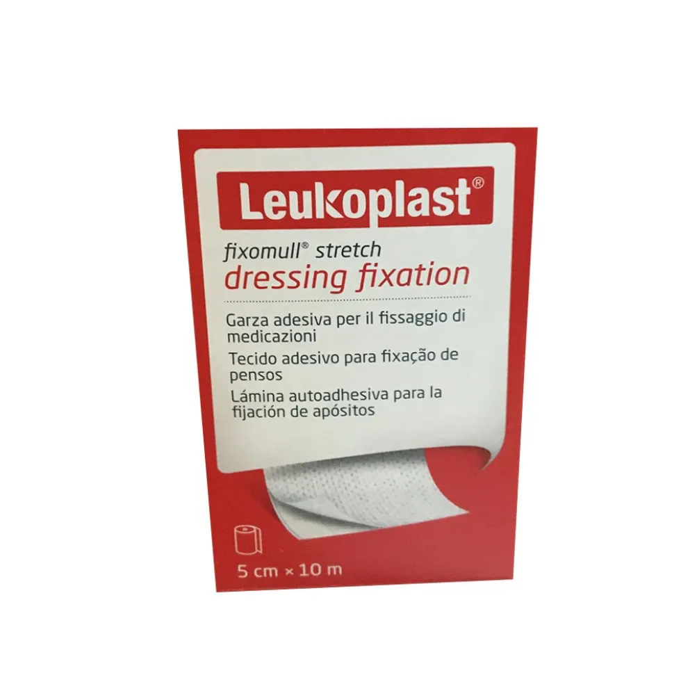 Leukoplast Fixomull Stretch - Garza adesiva per il fissaggio di medicazioni, 1 rotolo da 5 cm x 10 m