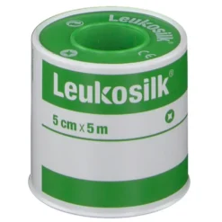 Leukoplast Leukosilk - Cerotto in rocchetto ipoallergenico per il fissaggio, 5 cm x 5 m