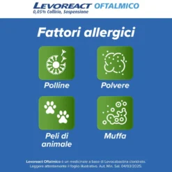 Levoreact Collirio Antistaminico per Occhi che Lacrimano e Congiuntivite Allergica, 4ml