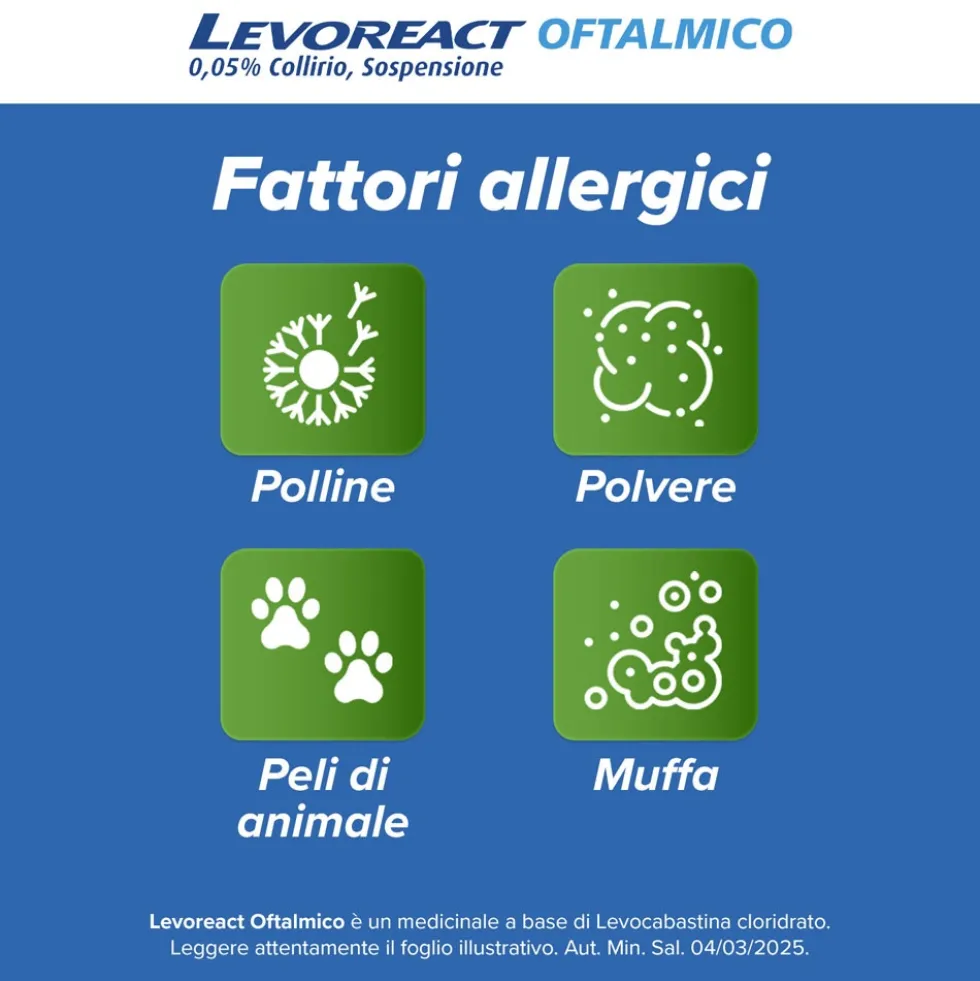Levoreact Collirio Antistaminico per Occhi che Lacrimano e Congiuntivite Allergica, 4ml