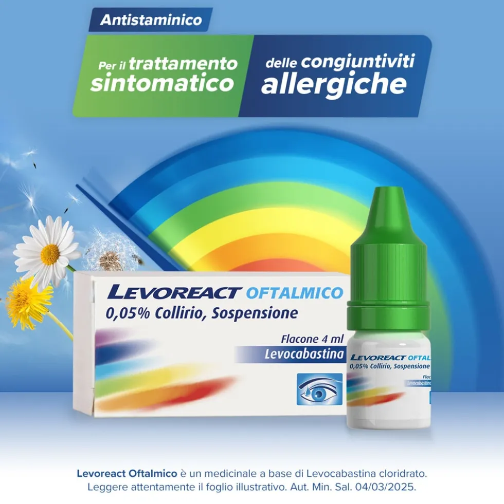 Levoreact Collirio Antistaminico per Occhi che Lacrimano e Congiuntivite Allergica, 4ml