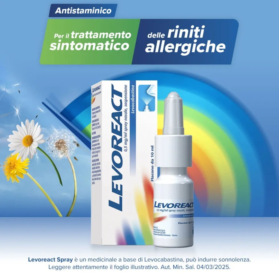 Levoreact Spray Nasale Antistaminico per Allergia Riniti Allergiche e Naso che Cola, 10ml