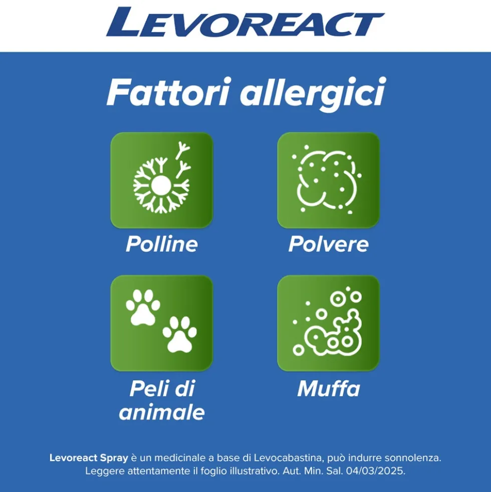 Levoreact Spray Nasale Antistaminico per Allergia Riniti Allergiche e Naso che Cola, 10ml