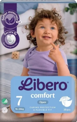 Libero Comfort 7 - Pannolini traspiranti per pelli sensibili da 16 a 26 kg, 20 pannolini