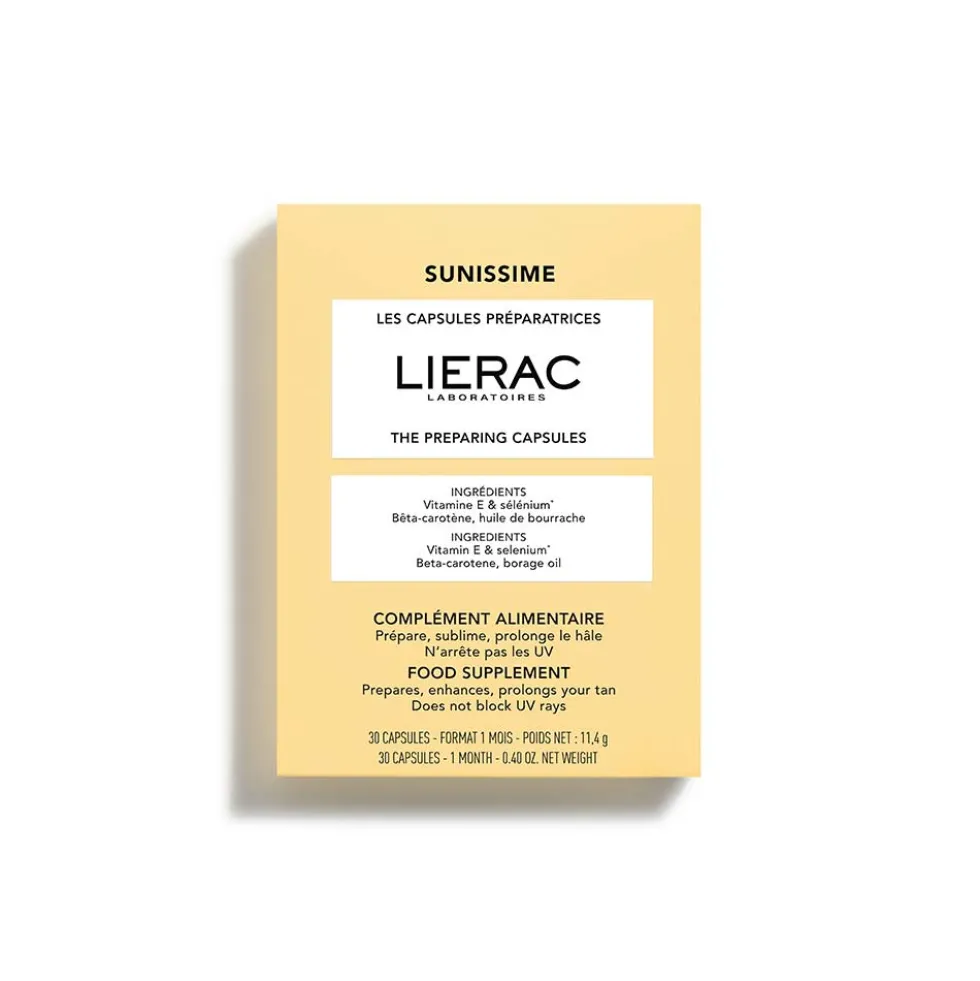 Lierac Sunissime - Capsule Preparatrici Integratore Prepara la Pelle al Sole Sublima e Prolunga l'Abbronzatura, 30 Capsule