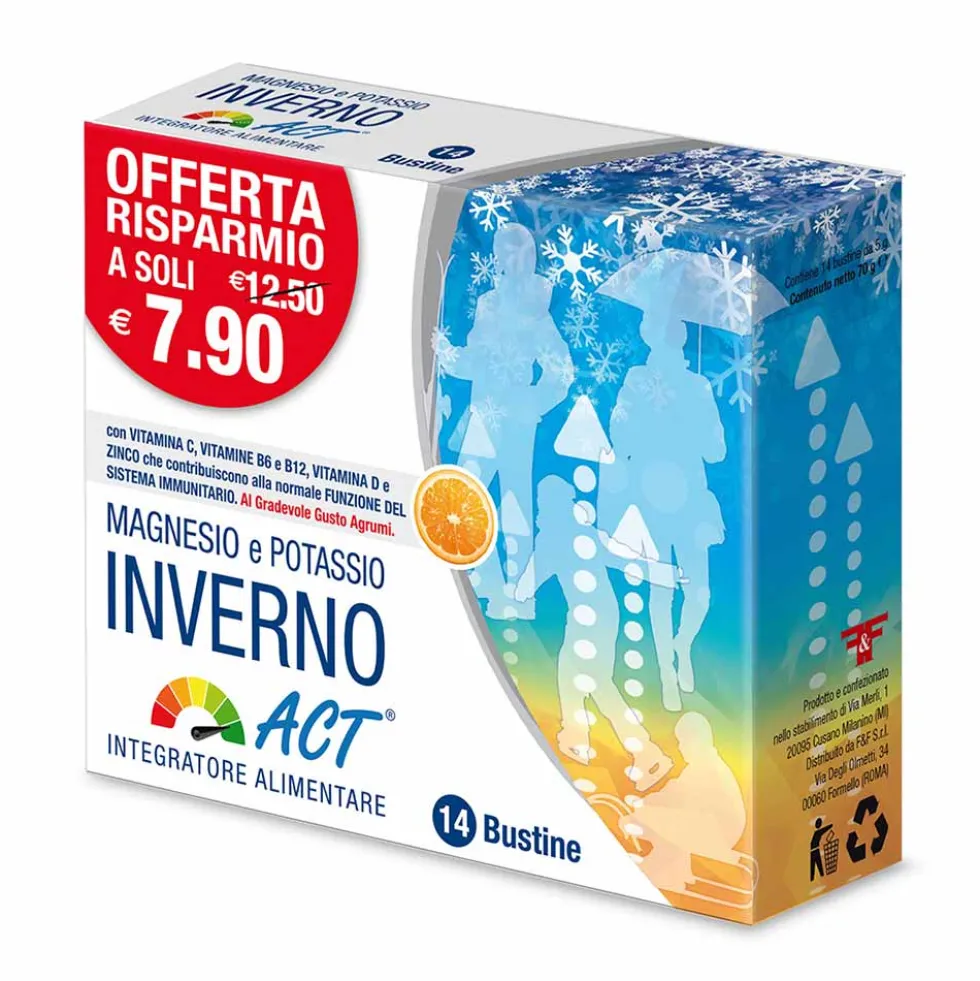 Linea Act Magnesio e Potassio Inverno Act - Integratore per le difese e la stanchezza, 14 bustine