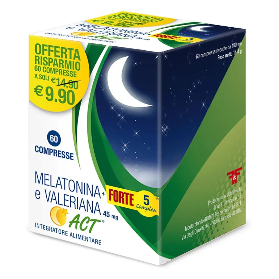 Linea Act Melatonina+Forte 5 Complex e valeriana - Integratore per il sonno, 60 compresse