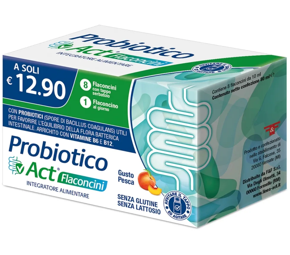 Linea Act Probiotico Act Flaconcini Integratore Equilibrio Intestinale Gusto Pesca, 8 Flaconcini