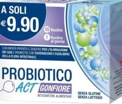 Linea Act Probiotico Act Gonfiore - Integratore per il gonfiore e i gas intestinali, 10 bustine