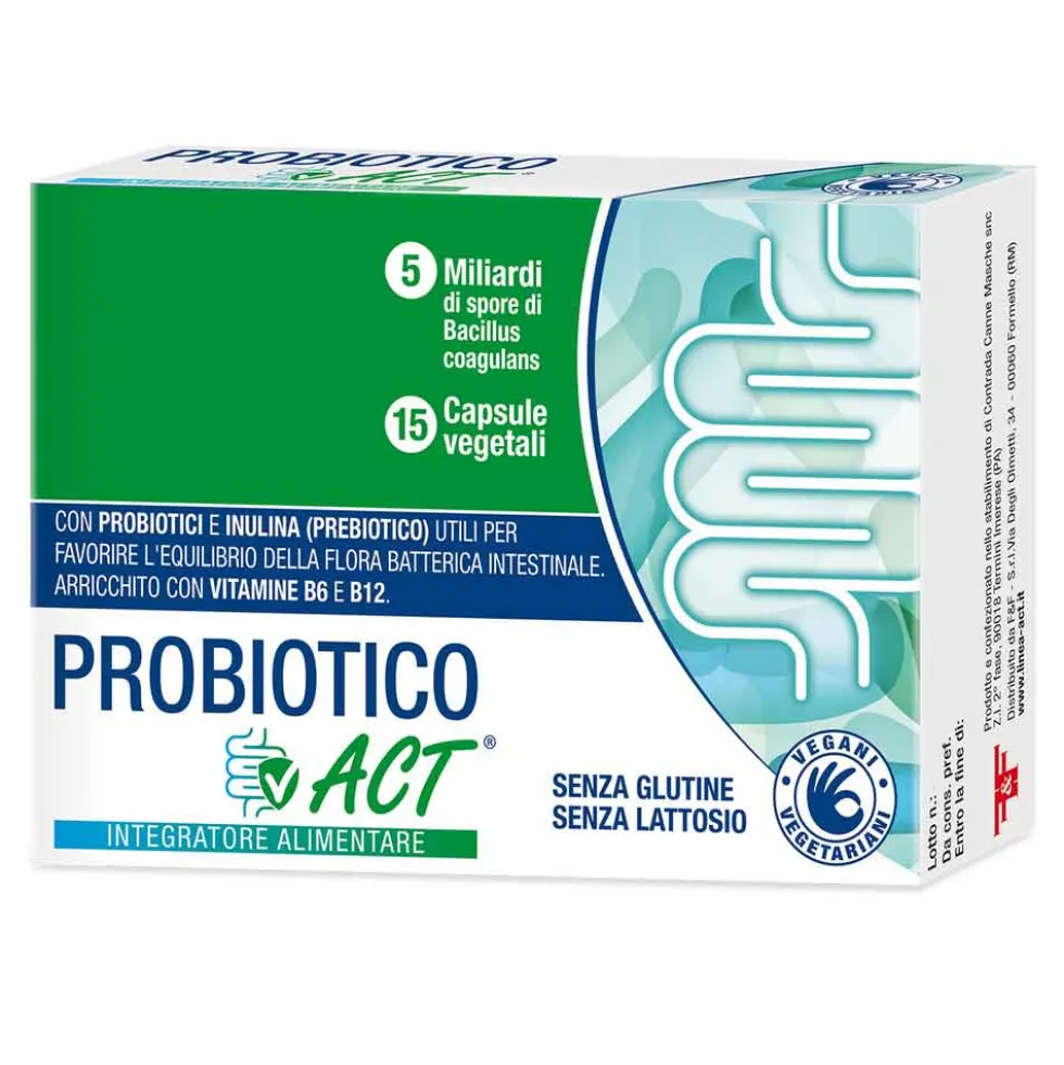 Linea Act Probiotico Act - Integratore per la flora batterica intestinale, 15 capsule vegetali