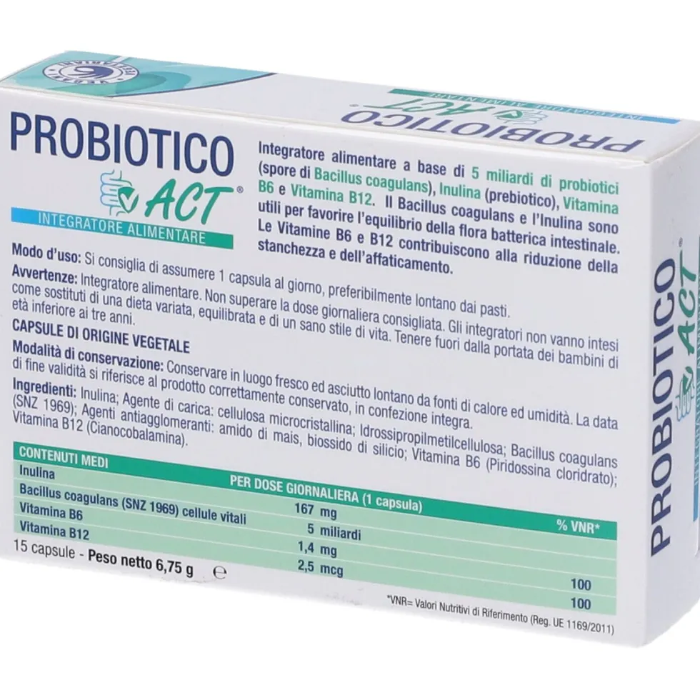 Linea Act Probiotico Act - Integratore per la flora batterica intestinale, 15 capsule vegetali