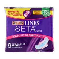 Lines Seta Ultra - Assorbente Lungo con Ali per Flussi Intensi, 9 assorbenti