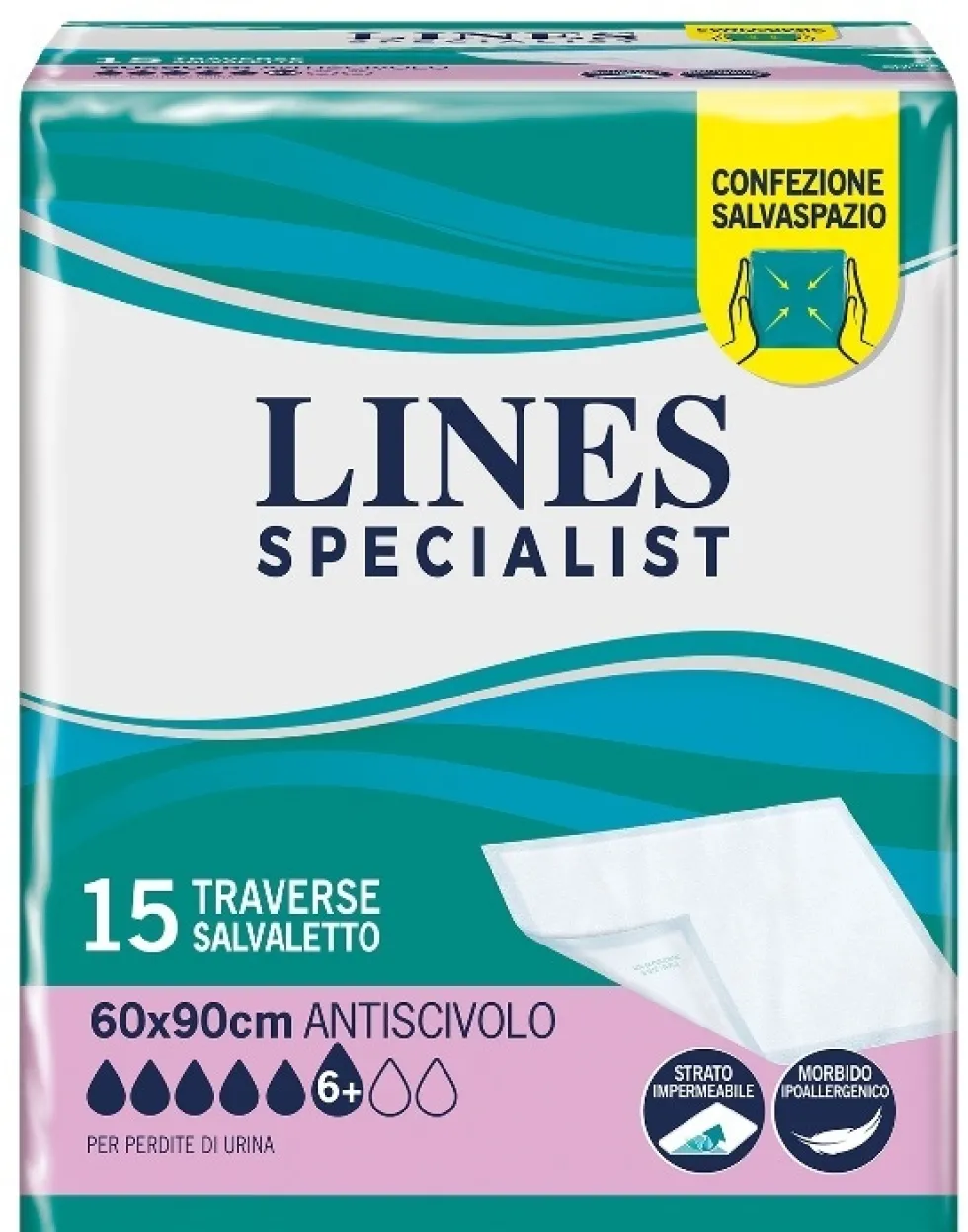 Lines Specialist Classic Traverse assorbenti per l'incontinenza 60x90 cm, 15 traverse