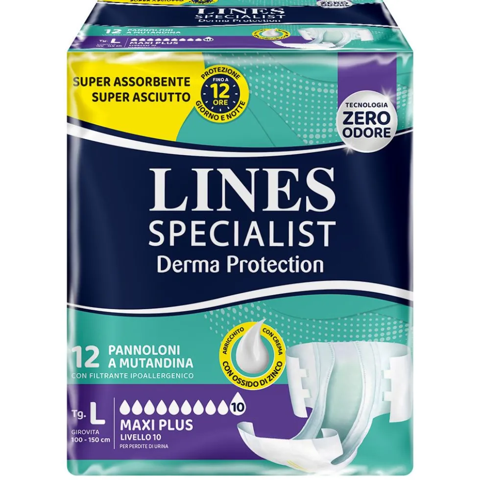 Lines Specialist Derm Ap - Pannolone a mutandina lenitivo per incontinenza taglia L, 12 pannoloni