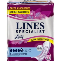 Lines Specialist Lady Extra - Assorbenti ipoallergenici per l'incontinenza femminile, 8 assorbenti