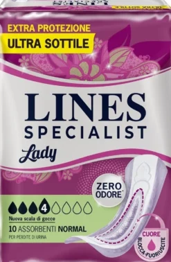 Lines Specialist Lady Normal Assorbenti sagomati per l'incontinenza femminile, 10 assorbenti