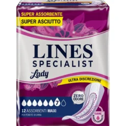 Lines Specialist Maxi - Assorbenti sagomati per l'incontinenza urinaria, 12 assorbenti