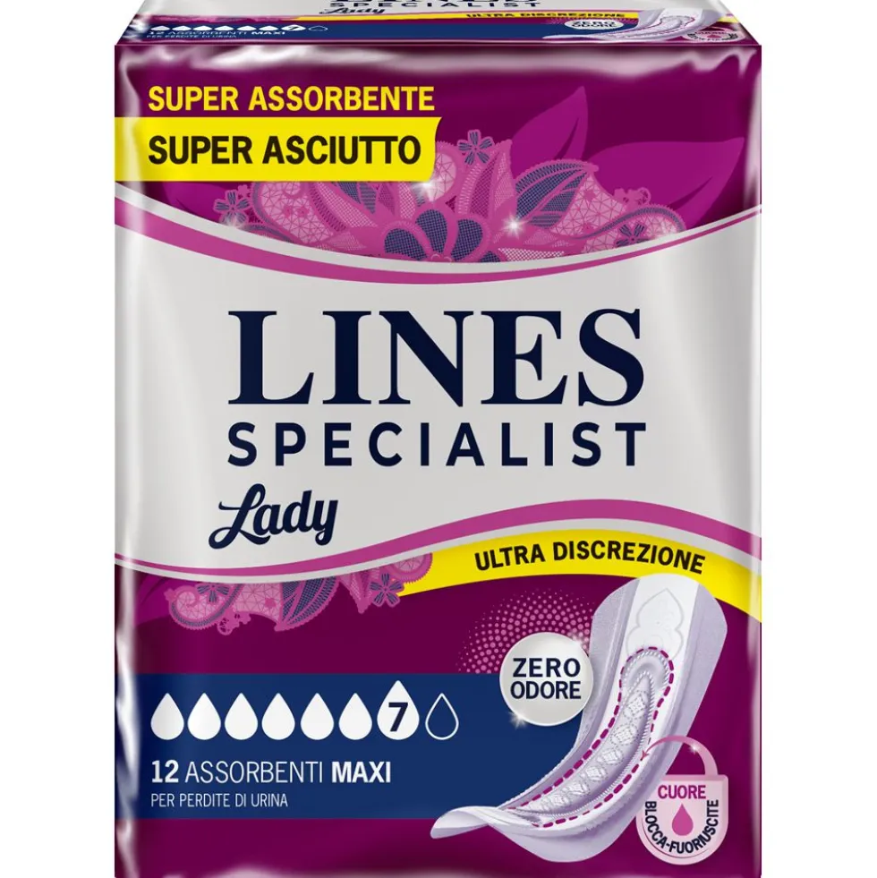 Lines Specialist Maxi - Assorbenti sagomati per l'incontinenza urinaria, 12 assorbenti