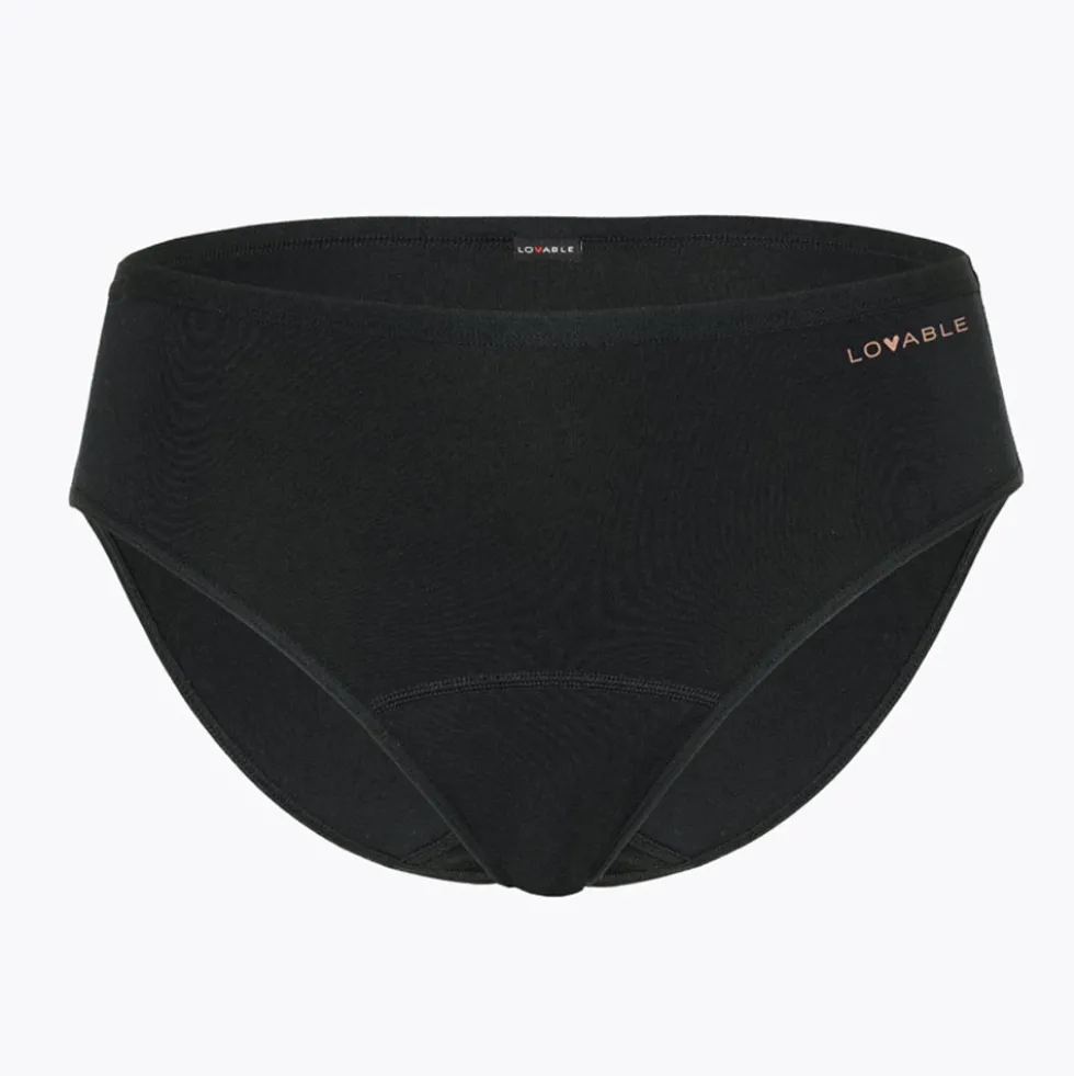 Lovable Slip Assorbente Nero - Intimo lavabile per la protezione quotidiana, 1 slip taglia L