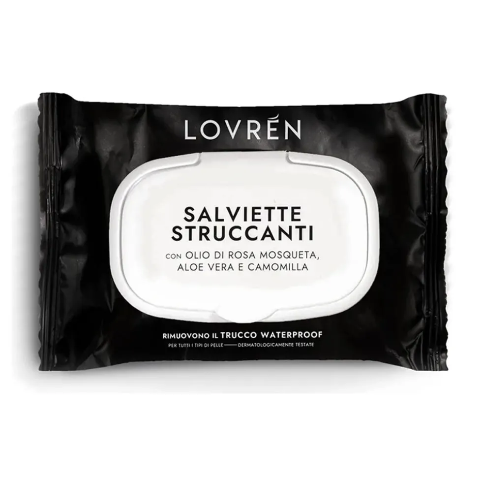 Lovrén Salviette struccanti - Salviettine lenitive per il trucco waterproof, 20 salviettine