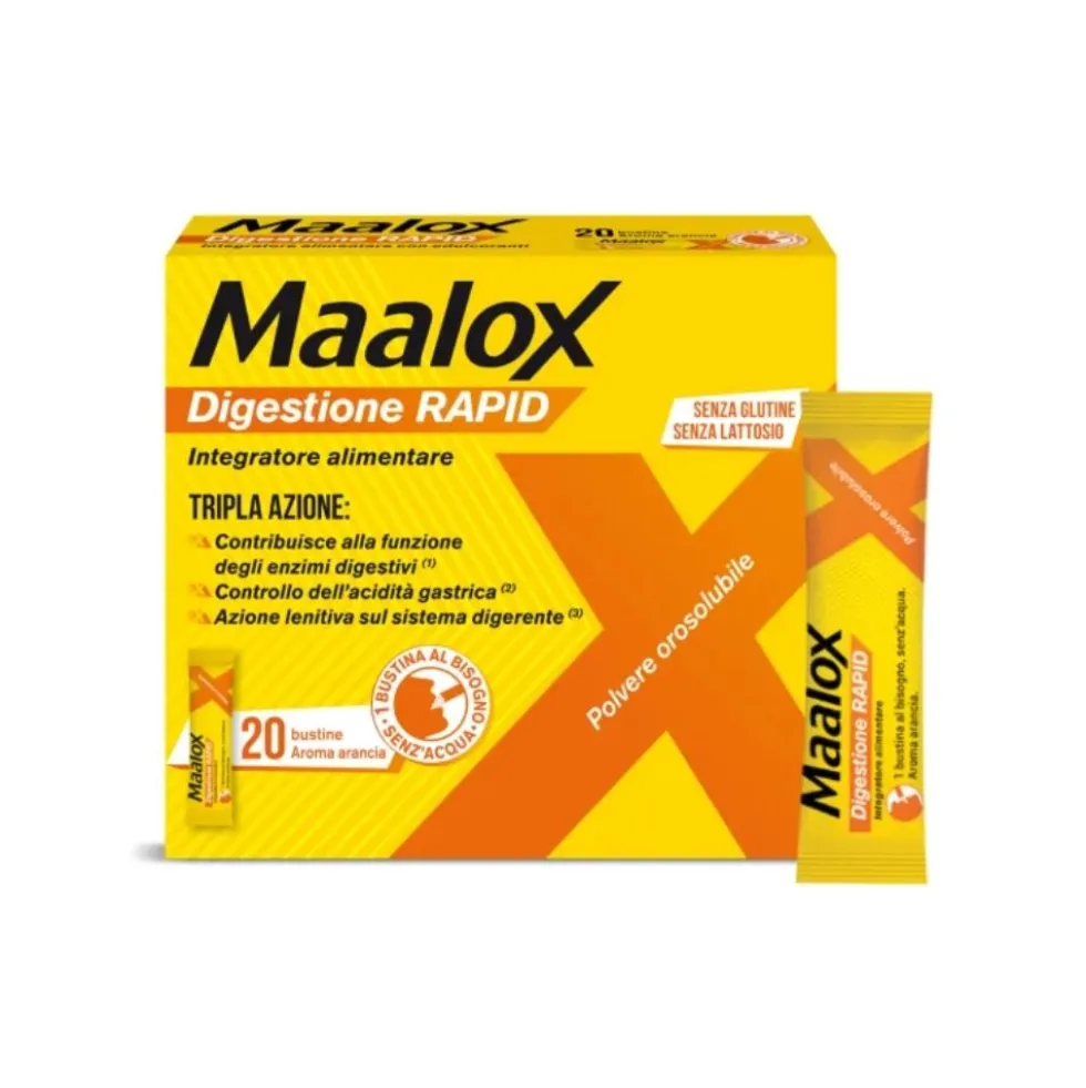 Maalox Digestione Rapid - Integratore per la digestione e l'acidità gastrica, 20 bustine da 2 g