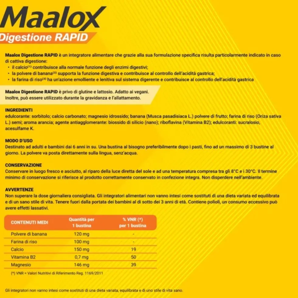 Maalox Digestione Rapid - Integratore per la digestione e l'acidità gastrica, 20 bustine da 2 g