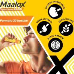 Maalox Digestione Rapid - Integratore per la digestione e l'acidità gastrica, 20 bustine da 2 g