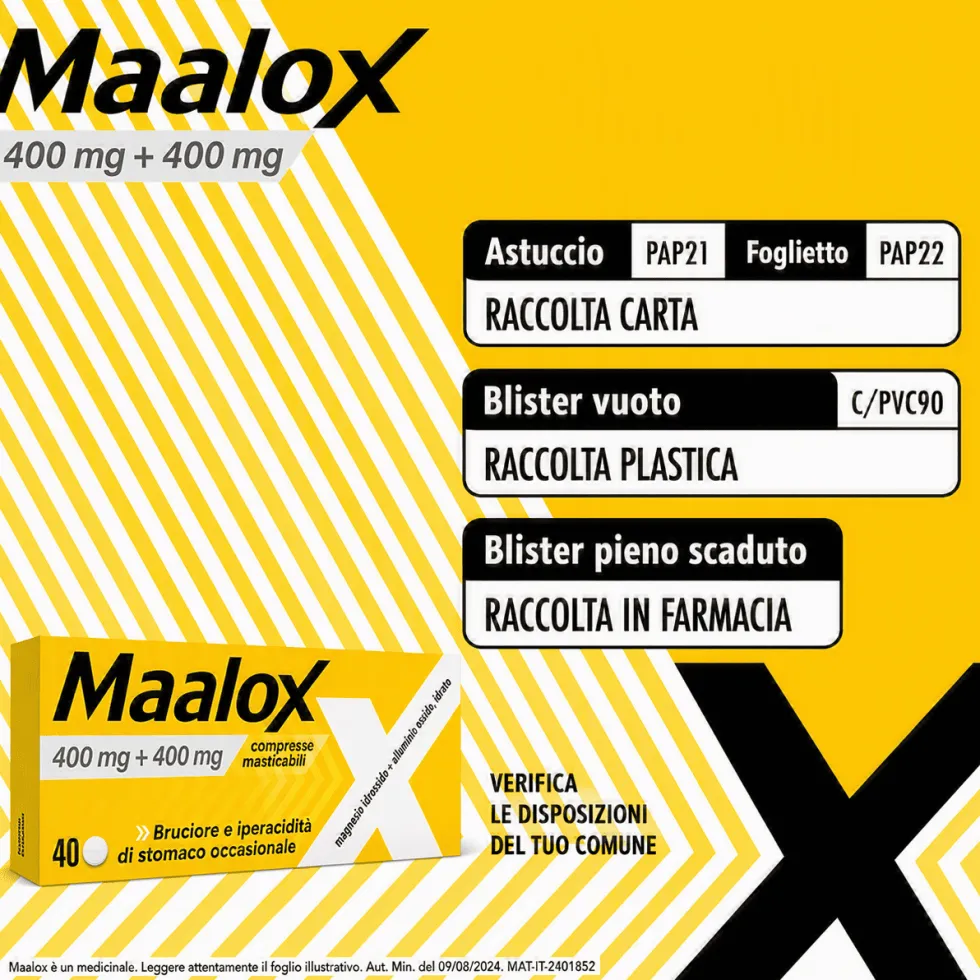 Maalox 400mg + 400mg Compresse Masticabili, 40 Compresse