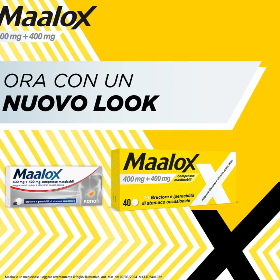 Maalox 400mg + 400mg Compresse Masticabili, 40 Compresse