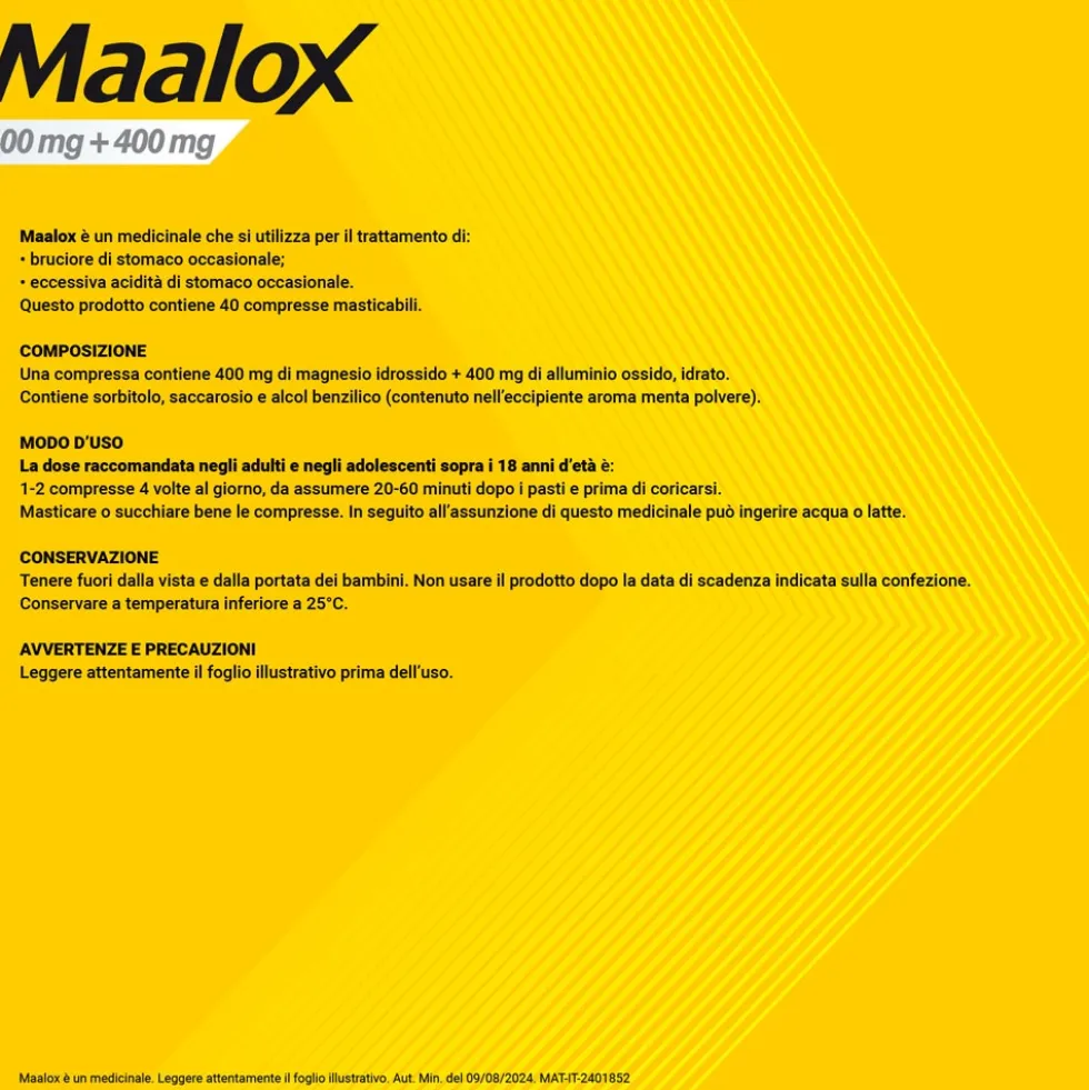 Maalox 400mg + 400mg Compresse Masticabili, 40 Compresse