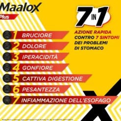 Maalox Plus 200mg + 200mg + 25mg Trattamento Iperacidità Bruciore e Dolore Gastro-Intestinale, 50 Compresse Masticabili