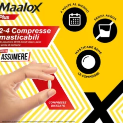 Maalox Plus 200mg + 200mg + 25mg Trattamento Iperacidità Bruciore e Dolore Gastro-Intestinale, 30 Compresse Masticabili