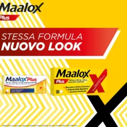 Maalox Plus 200mg + 200mg + 25mg Trattamento Iperacidità Bruciore e Dolore Gastro-Intestinale, 30 Compresse Masticabili